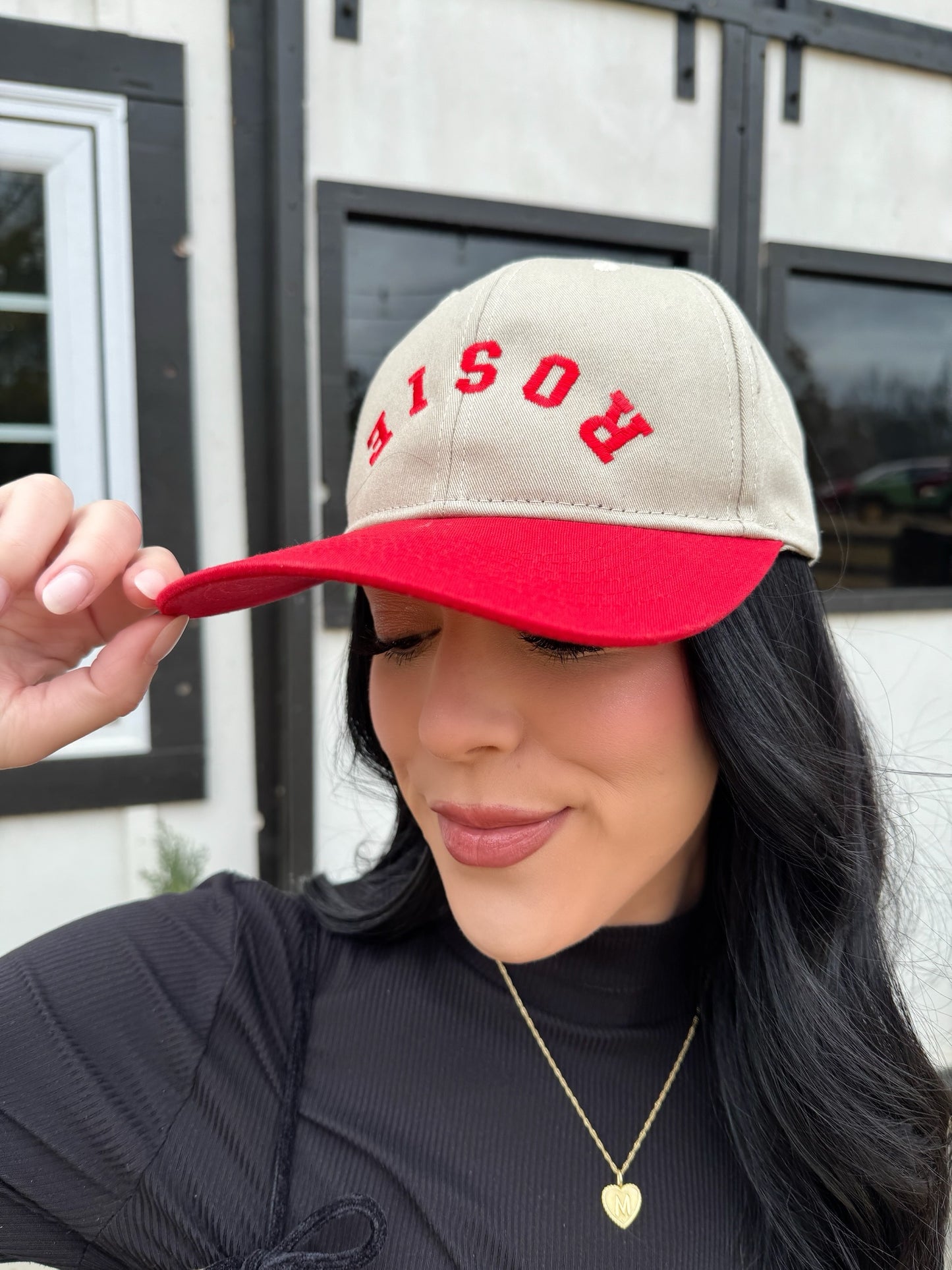 Upside Down Rosie Gray with Red Trucker Hat