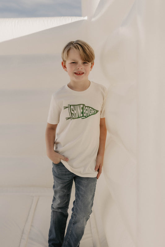 Green Shine Bright Flag Kids Cream Graphic Tee