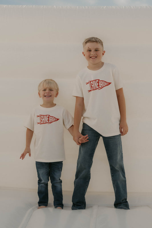 Red Shine Bright Flag Kids Cream Graphic Tee